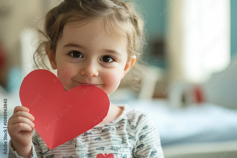 Child Holding Heart Cutout in Bright Room Child Holding Heart Cutout in Bright Room