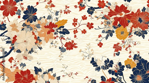 Elegant japanese floral design digital art sophisticated style artistic environment vibrant colors cultural heritage