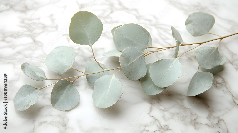 Minimalist botanical styling with eucalyptus leaves arranged on white marble background, featuring soft green foliage in bright, airy composition with natural lighting. Minimalist botanical styling with eucalyptus leaves arranged on white marble background, featuring soft green foliage in bright, airy composition with natural lighting.
