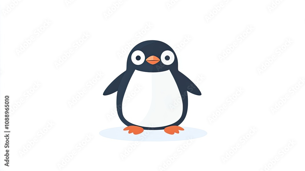 Fototapeta premium A Cute Cartoon Penguin Stands On Ice