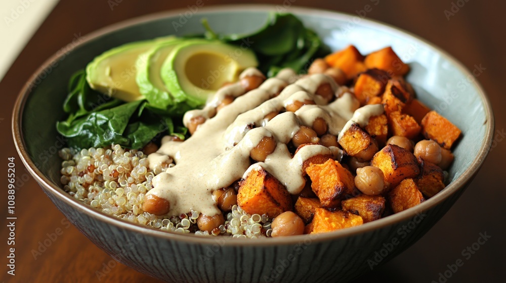 Fototapeta premium Roasted Sweet Potato and Chickpea Quinoa Bowl