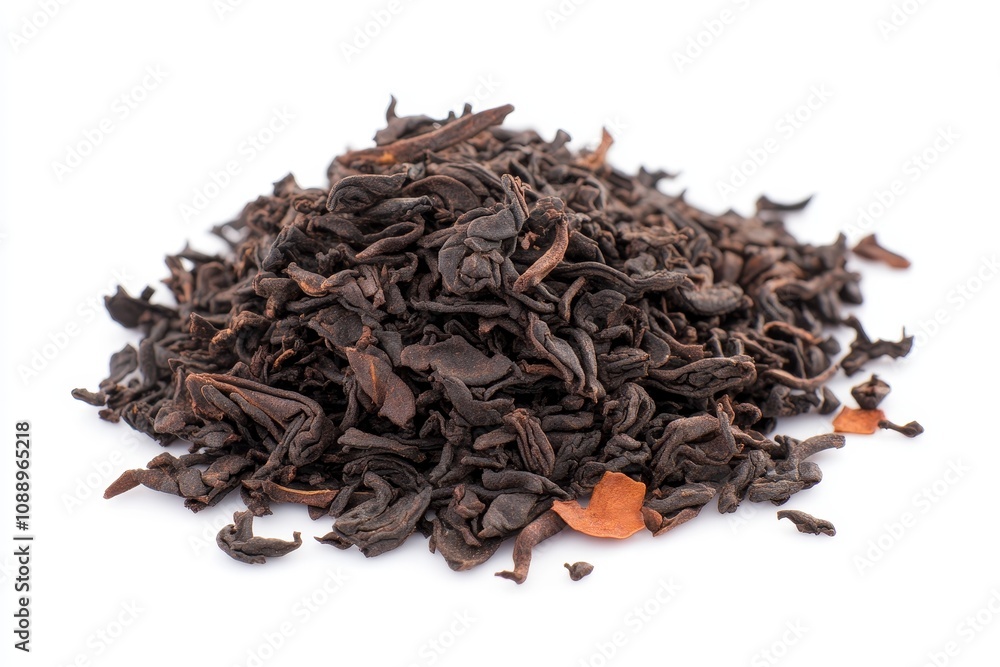 Loose black tea leaves piled on a white surface showcasing rich texture and deep color for tea enthusiasts Loose black tea leaves piled on a white surface showcasing rich texture and deep color for tea enthusiasts
