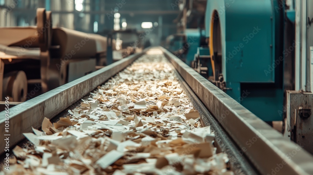 Sheets of recycled paper move efficiently along the conveyor belt towards packaging in the factory Sheets of recycled paper move efficiently along the conveyor belt towards packaging in the factory
