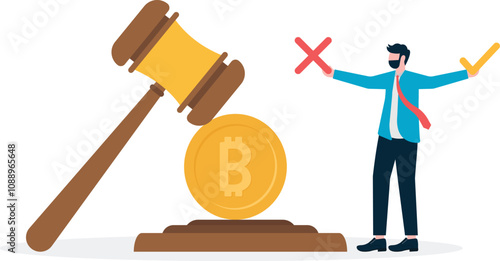 Concept of cryptocurrency legislation. Crypto or Decentralized money. Investors are excited about the results of the crypto-currency laws.

