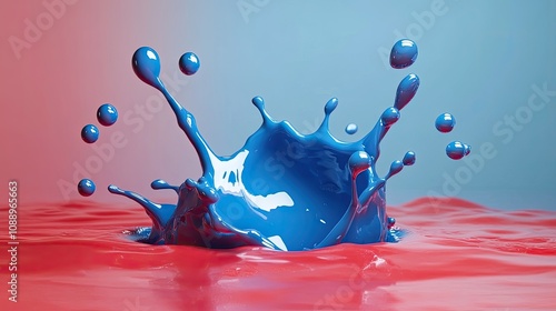 Blue paint splashing into red paint creating a vibrant contrast photo