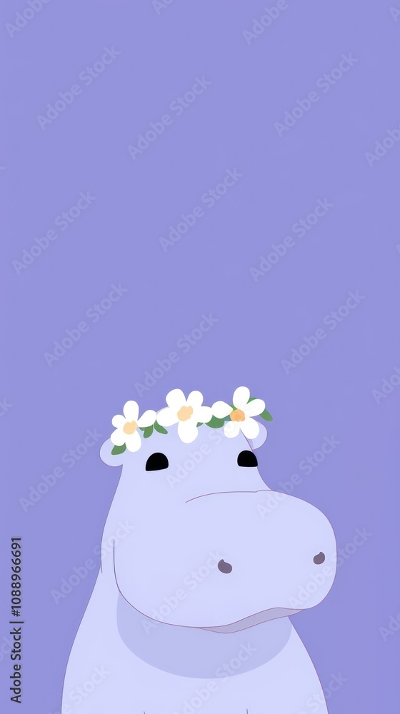 Fototapeta premium Hippo selfie cute wallpaper cartoon flower animal.