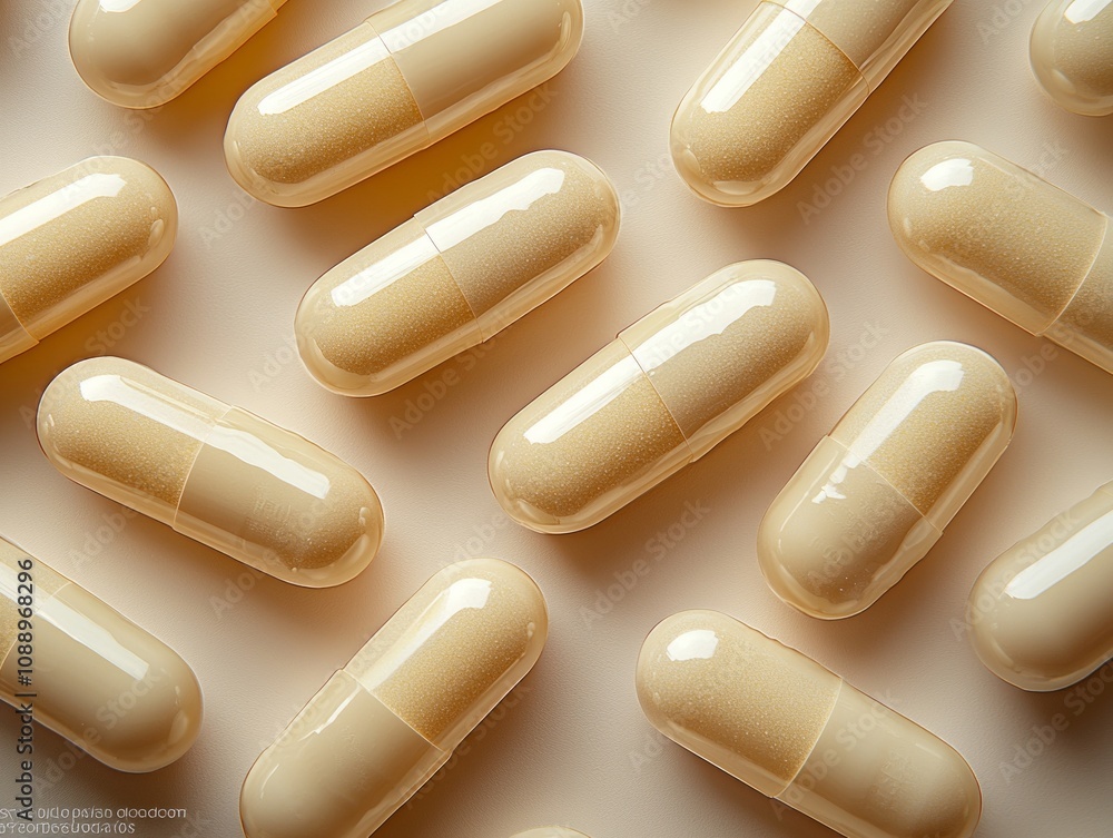 composition showcases a variety of yellow medical tablets arranged neatly highlighting their uniform design and slight translucency against a soft textured background. composition showcases a variety of yellow medical tablets arranged neatly highlighting their uniform design and slight translucency against a soft textured background.