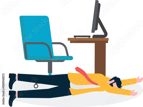 Fatigue from work, tired and wanting to sleep. Boring office worker, burnout at work concept. Employees sleep under their desks.

