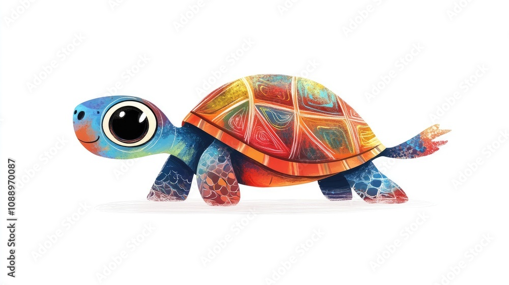A Colorful Cartoon Turtle Walking Happily A Colorful Cartoon Turtle Walking Happily