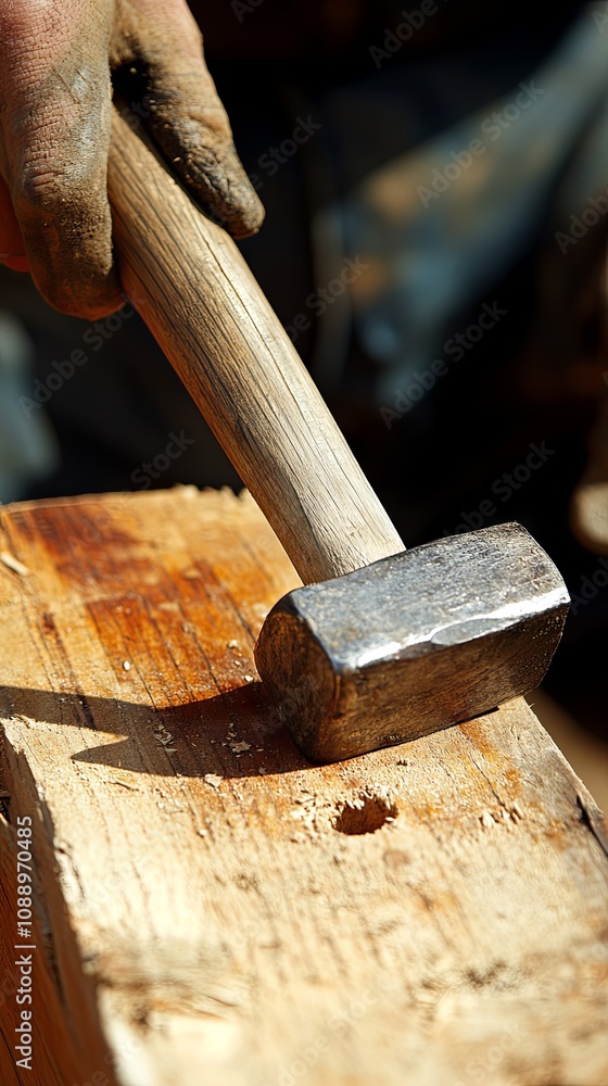 Close Up of a Hammer Striking Wood During Construction Close Up of a Hammer Striking Wood During Construction