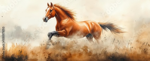 aquarellestyle portrait of a horse featuring soft brush strokes and serene colors an artistic celebration of equine beauty and grace in a dreamy rendering photo