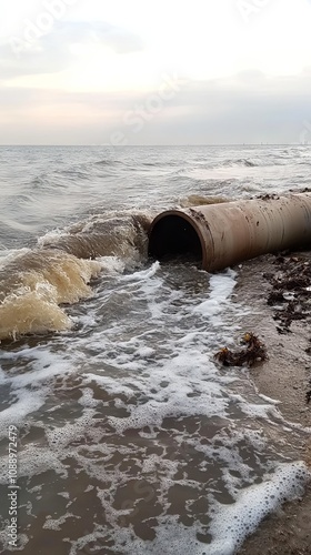 Rusty Pipe Emerging from the Sea: Coastal Erosion and Nature's Power