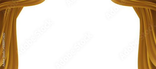 opened gold curtain on transparent background 
