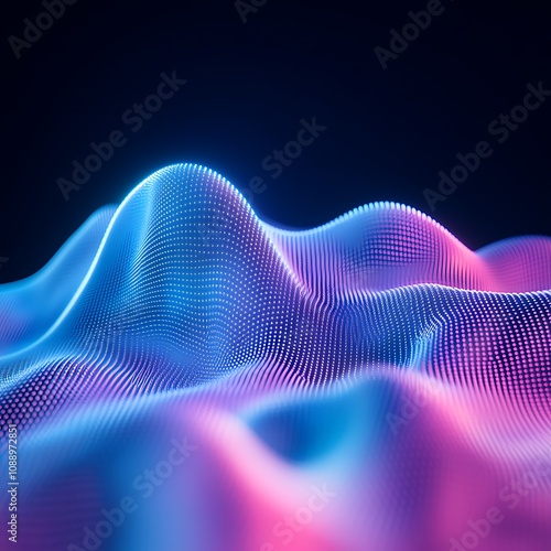 Wallpaper Mural Abstract digital landscape with undulating waves illuminated by vibrant blue and pink lights, showcasing a futuristic design with depth and movement in a dark background. Torontodigital.ca