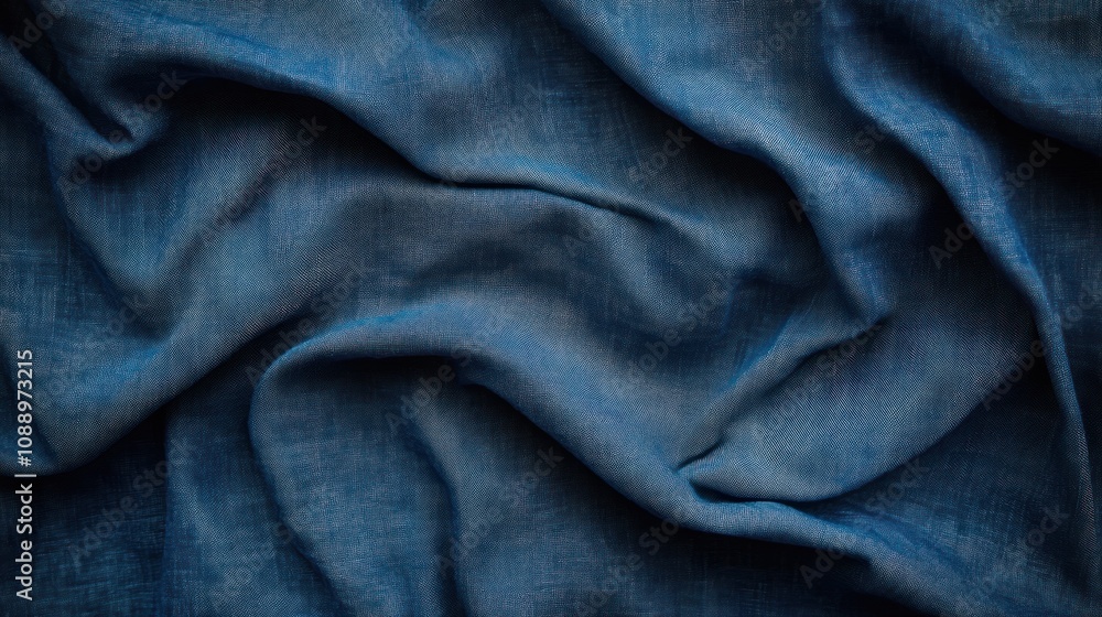 A close-up of wrinkled blue fabric, showcasing texture and depth. A close-up of wrinkled blue fabric, showcasing texture and depth.