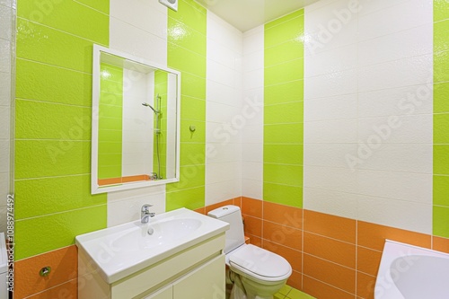 interior apartment room bathroom, sink, decorative elements, toilet. WC, sanitary unit, wash room