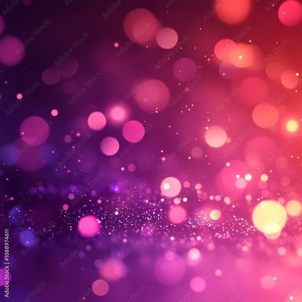 Purple and orange bokeh lights creating magical atmosphere over dark background with sparkles Purple and orange bokeh lights creating magical atmosphere over dark background with sparkles