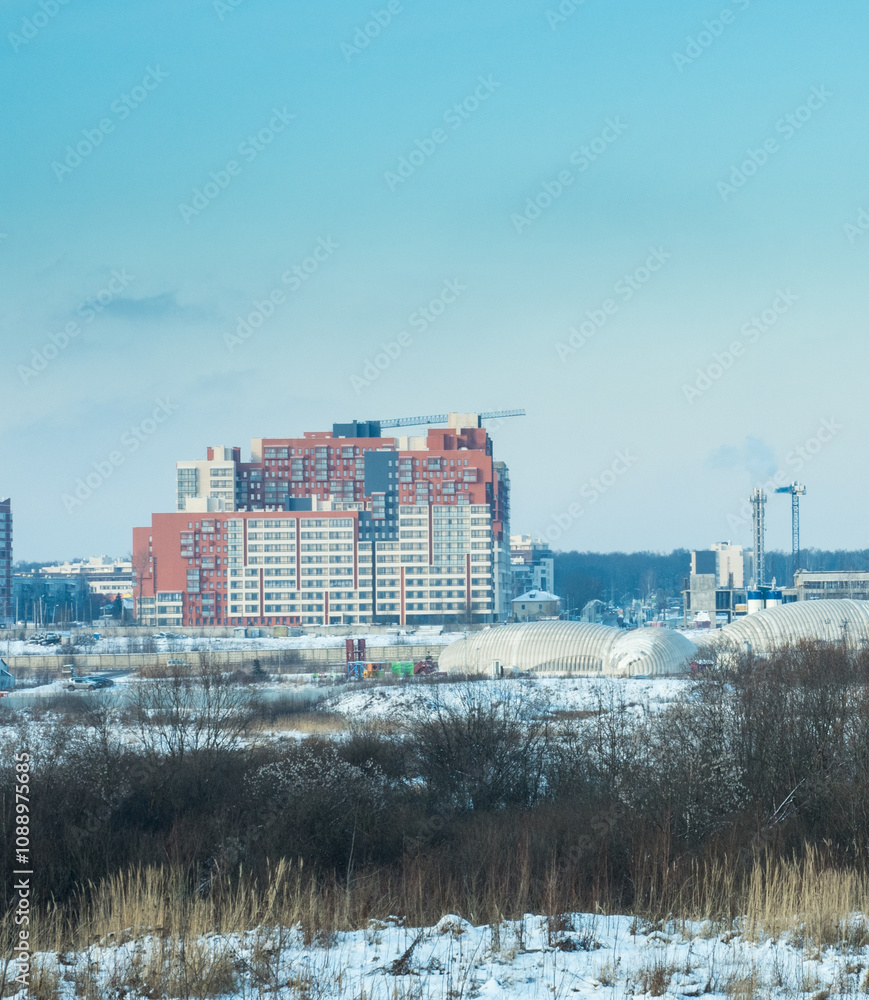 Fototapeta premium Construction of a Modern Residential District in the Suburbs