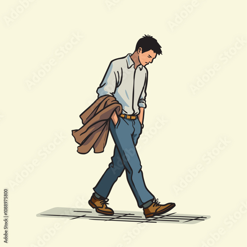 Sad man walking down number 07
