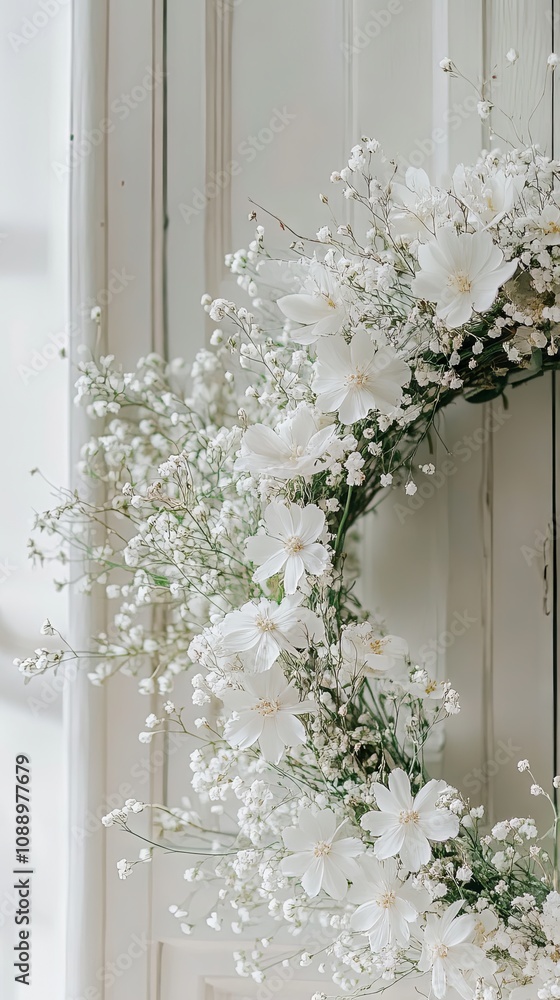 Fototapeta premium Elegant White Floral Wreath on White Background