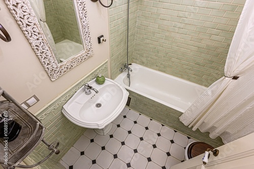 interior apartment room bathroom, sink, decorative elements, toilet. WC, sanitary unit, wash room