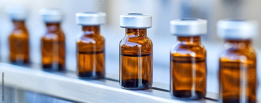 Streamlined Production Line - High-Transparency Bottles Under Intense Lighting in a Modern Industrial Setting Streamlined Production Line - High-Transparency Bottles Under Intense Lighting in a Modern Industrial Setting