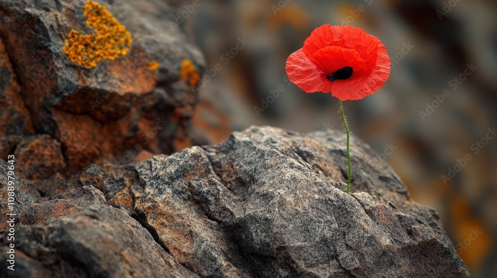 Obraz premium Resilient Poppy Blooming from Rocky Terrain