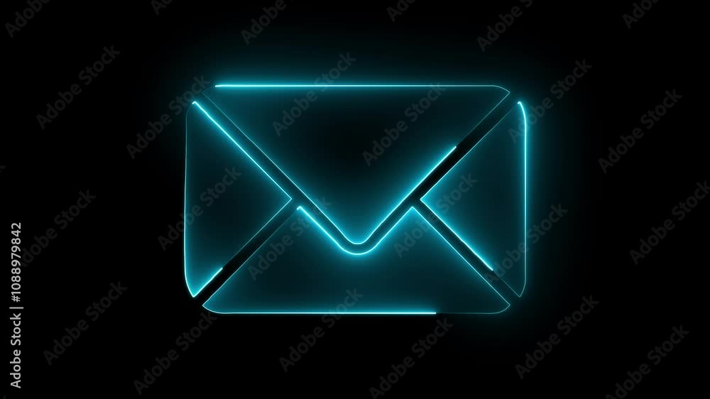Glowing neon pink color message box animation icon conversation notice receive massage animated sign symbol on black background. Glowing neon pink color message box animation icon conversation notice receive massage animated sign symbol on black background.