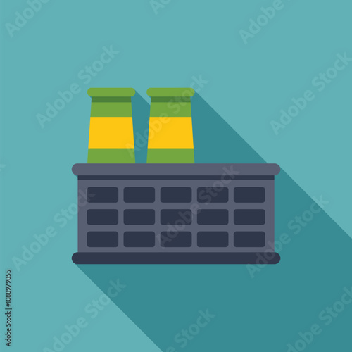 Industrial illustration representing a power plant with cooling towers emitting steam in a flat design with long shadows