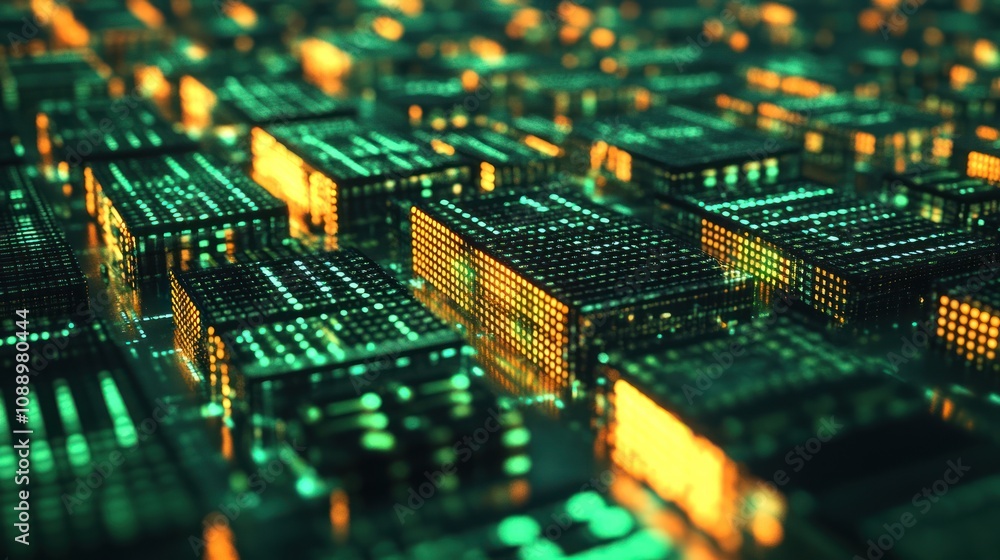 A close-up view of a futuristic digital landscape with glowing circuitry and data blocks. A close-up view of a futuristic digital landscape with glowing circuitry and data blocks.