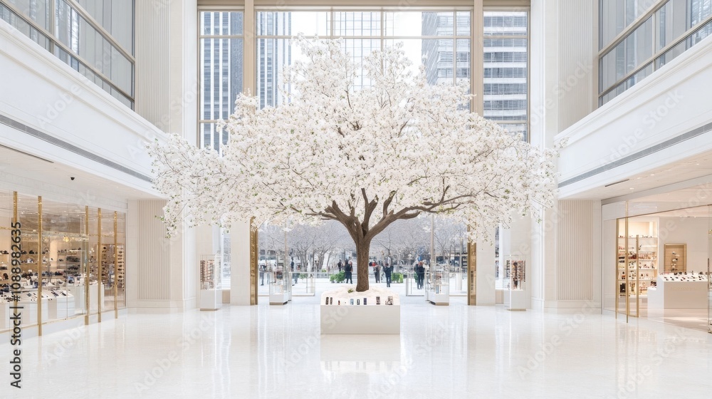Fototapeta premium Christmas shopping in luxury shopping mall shoppers browsing exclusive tech gadgets