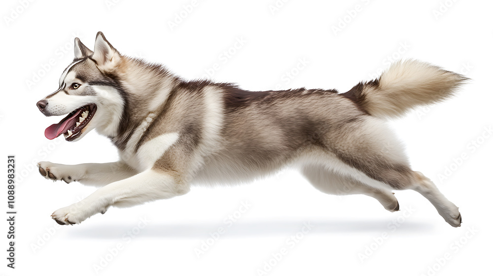 playful Siberian husky dashing with excitement in mid air playful Siberian husky dashing with excitement in mid air
