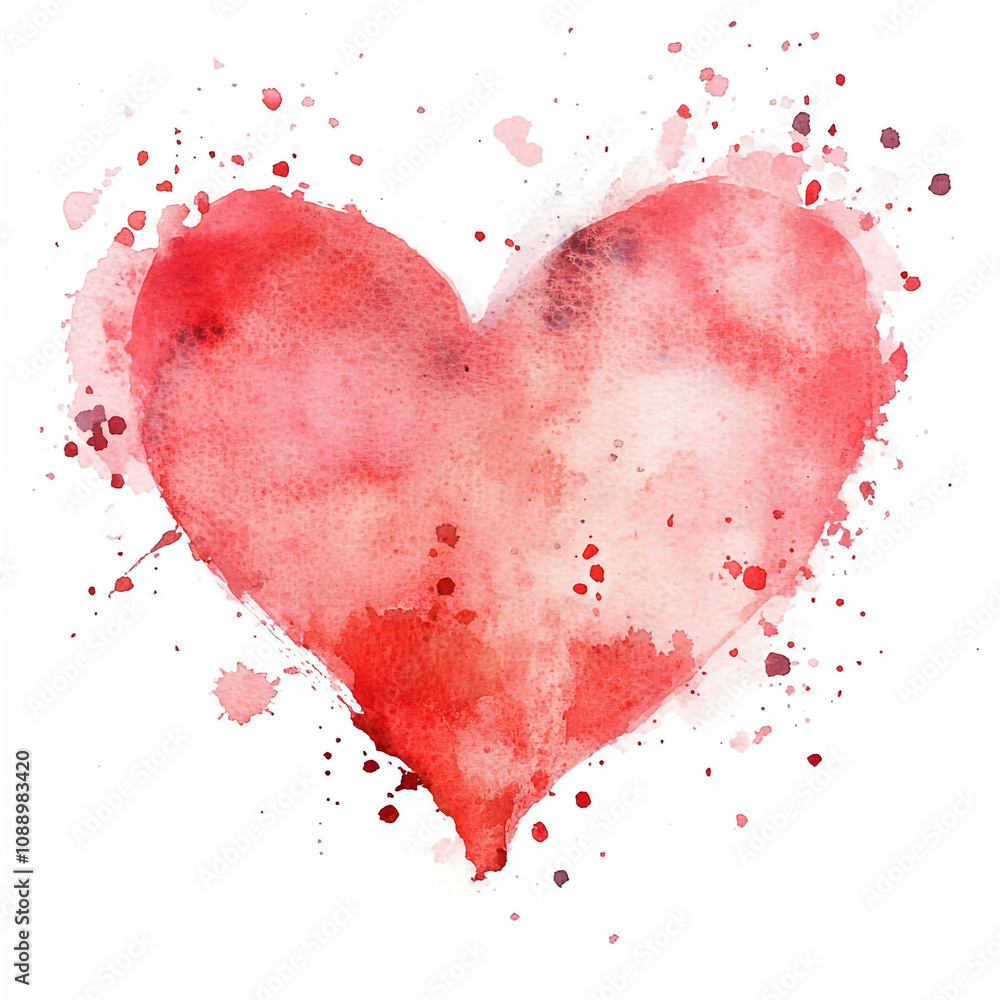 Abstract Watercolor Heart with Soft Edges and Splatters On a white background Abstract Watercolor Heart with Soft Edges and Splatters On a white background