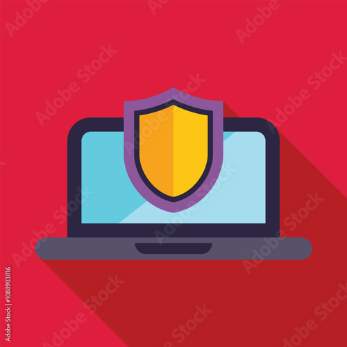 Laptop with shield symbolizes online security, data protection, and cybersecurity in digital world