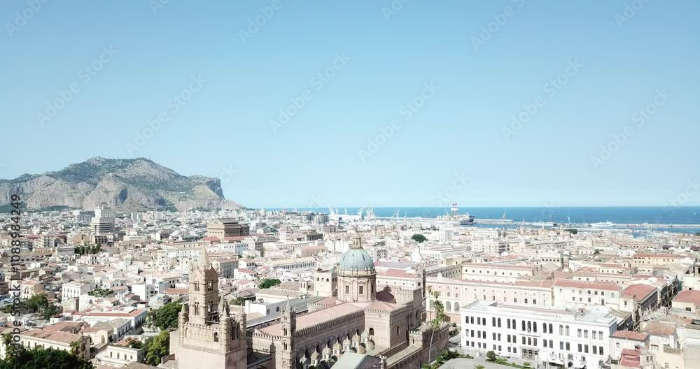 Aerial view, drone flight over Palermo, capital city of Sicily island, summer day, Italy Aerial view, drone flight over Palermo, capital city of Sicily island, summer day, Italy