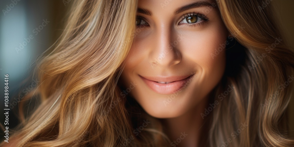 Beautiful laughing model girl with long curly hair. Studio shot. Beauty saloon. Selective focus. Generative AI. Beautiful laughing model girl with long curly hair. Studio shot. Beauty saloon. Selective focus. Generative AI.