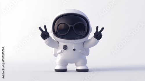 A cute astronaut figure giving a peace sign, showcasing a playful and adventurous spirit.