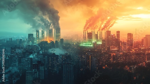 Wallpaper Mural Contrasting Futures Polluted City vs Renewable Energy Cityscape Torontodigital.ca