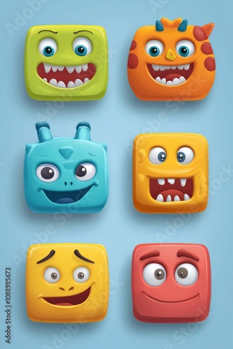 Set of cute, colorful character icons, with friendly and inviting expressions