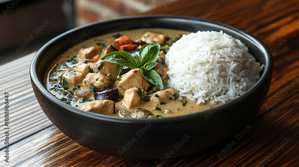 Savory chicken curry dish restaurant food photography indoor close-up Savory chicken curry dish restaurant food photography indoor close-up