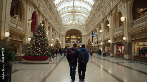 Elegant Christmas shopping spree shoppers selecting premium gifts