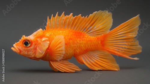 Orange fish with large fins and spiny head profile photo