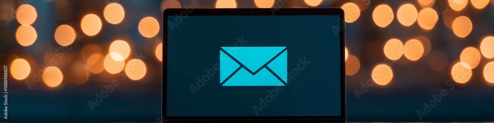 Email alert notification on laptop with glowing background lights, symbolizing business risk and security Email alert notification on laptop with glowing background lights, symbolizing business risk and security
