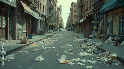 Quiet, crumbling streets in an abandoned urban area, where nature begins to reclaim the decayed remnants of human activity.