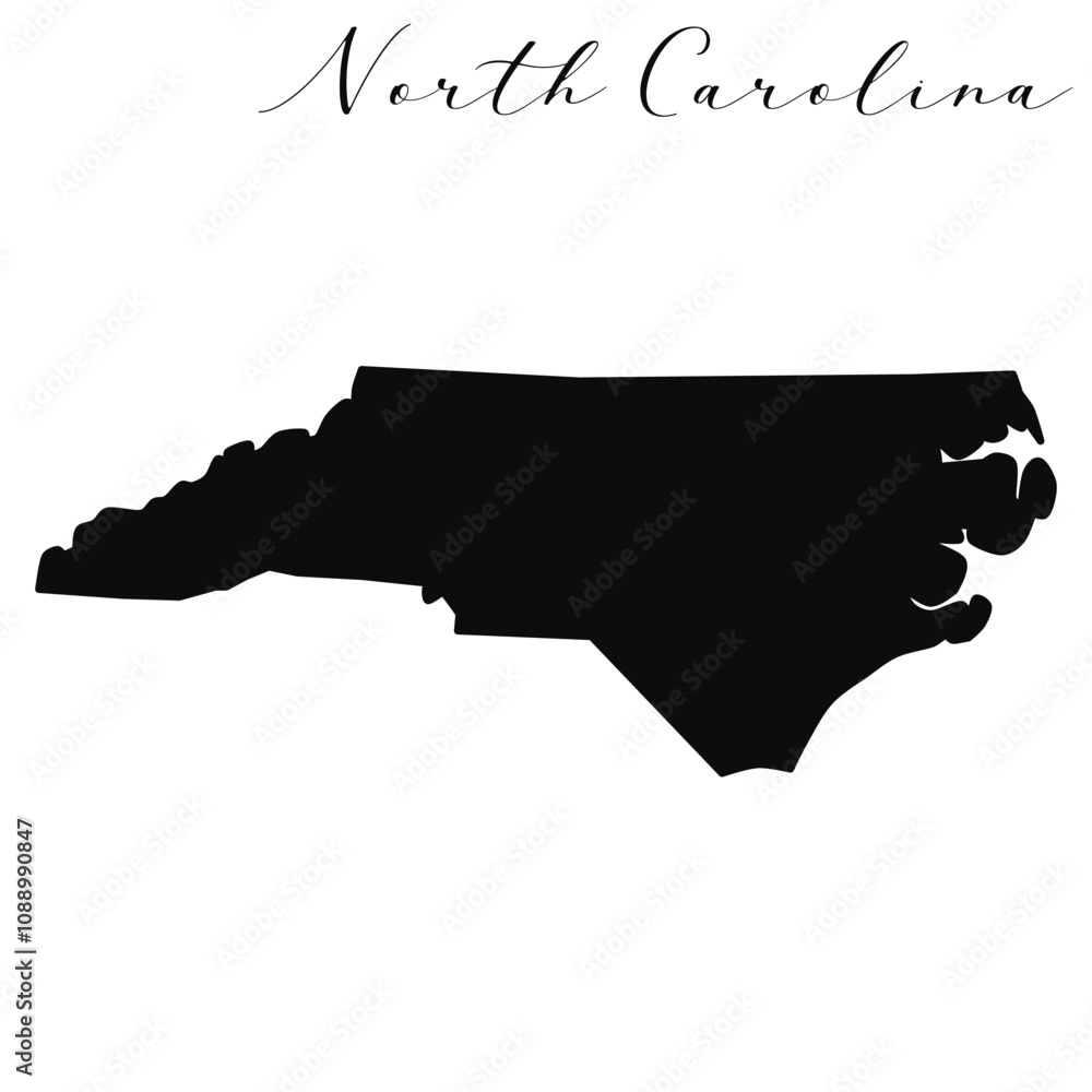 North Carolina state isolated black silhouette vector map North Carolina state isolated black silhouette vector map