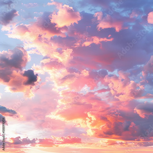 sunset sky panorama with soft light pink clouds with a white accent, png