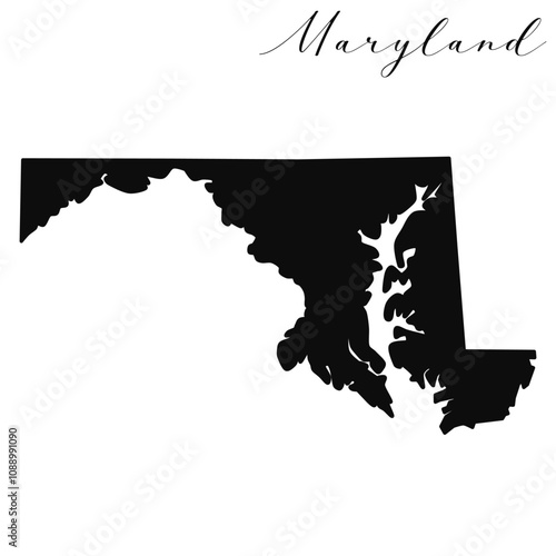 Maryland state isolated black silhouette vector map 