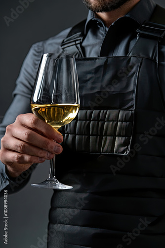 Close-up of a sommelier pouring wine with elegant movements photo