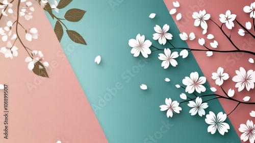 abstract background made from paper cut. Copy space over paper. paper layer shape are sakura blossom, sakura tree, in sukura blooming season concept high detail. photo