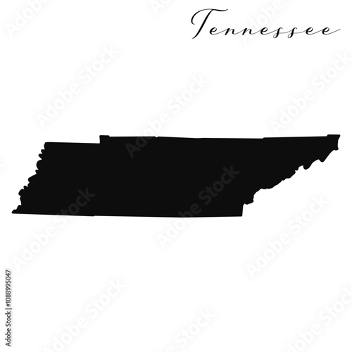 Tennessee state isolated black silhouette vector map 